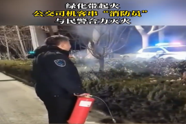 绿化带起火，公交驾驶员客串“消防员”与民警合力灭火